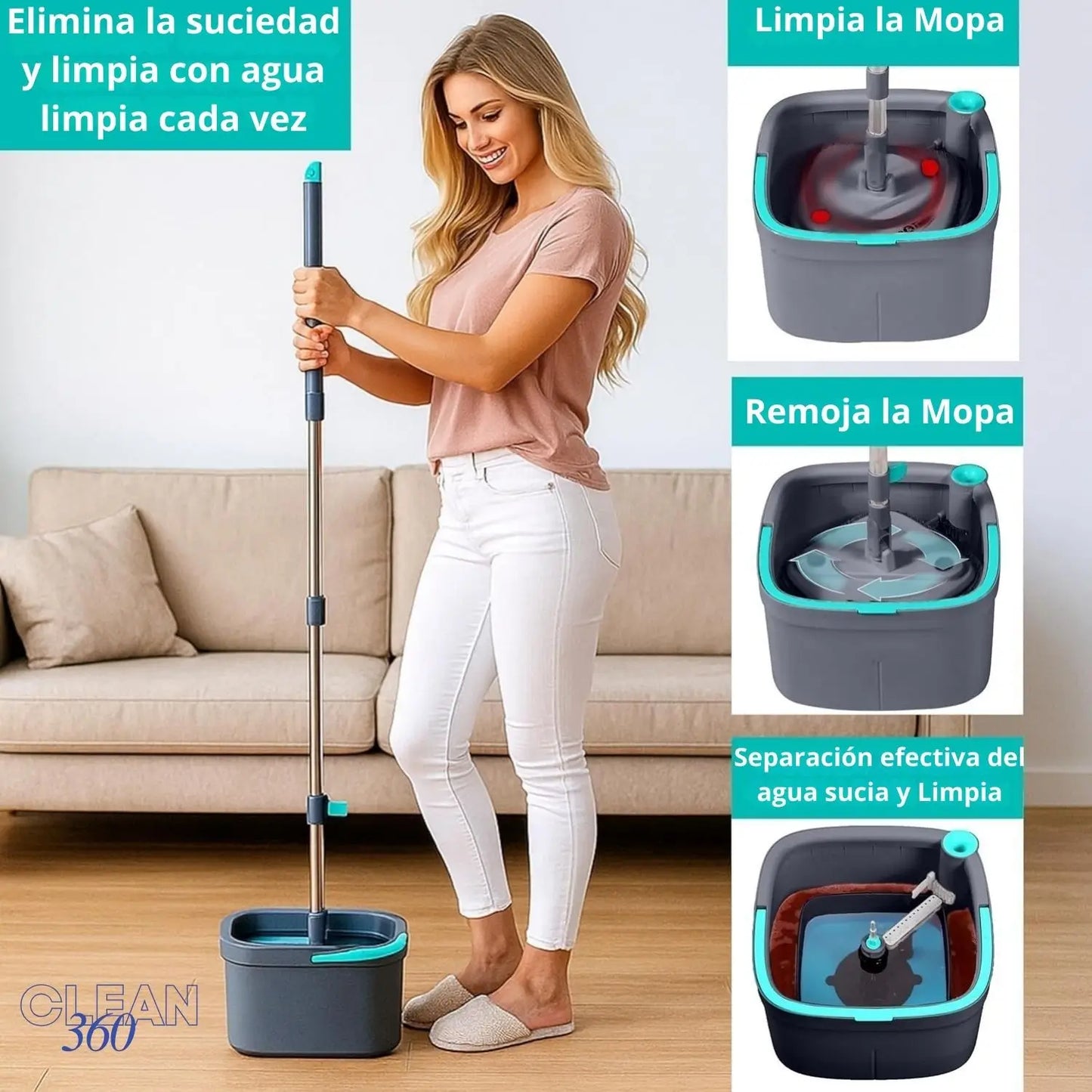Clean360 - Trapea y enjuaga automáticamente en cada giro